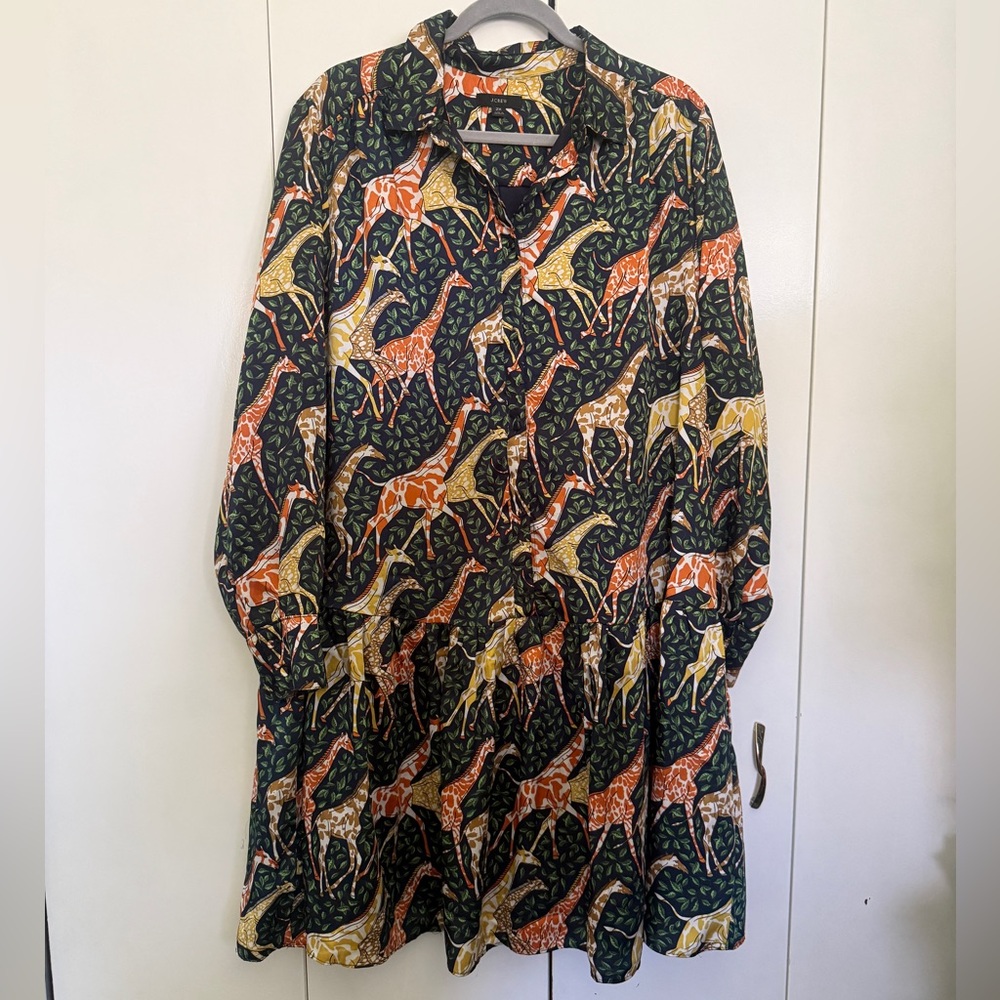 J. Crew Navy Dress with Orange & Mustard Giraffe Print - Picture 2 of 6